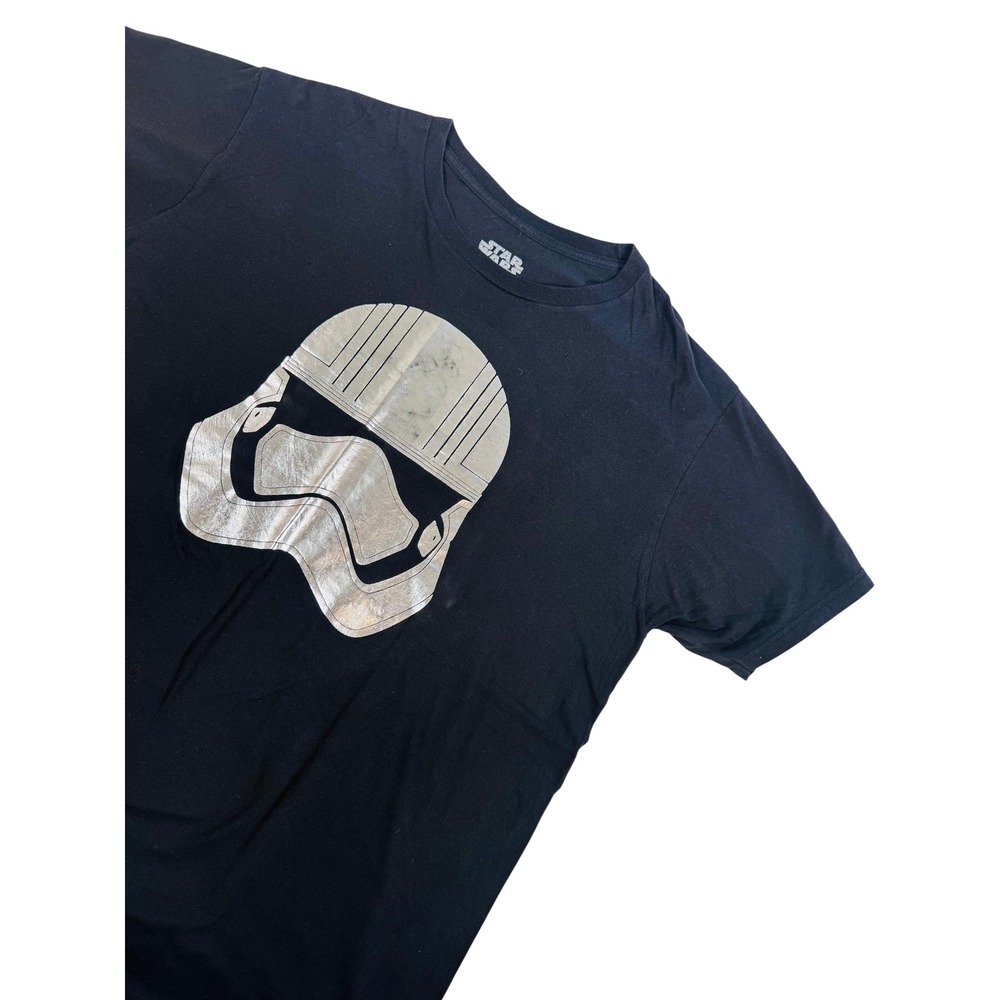 Star Wars Mens XL Black Silver Foil Stormtrooper Helmet Graphic T-Shirt Cotton